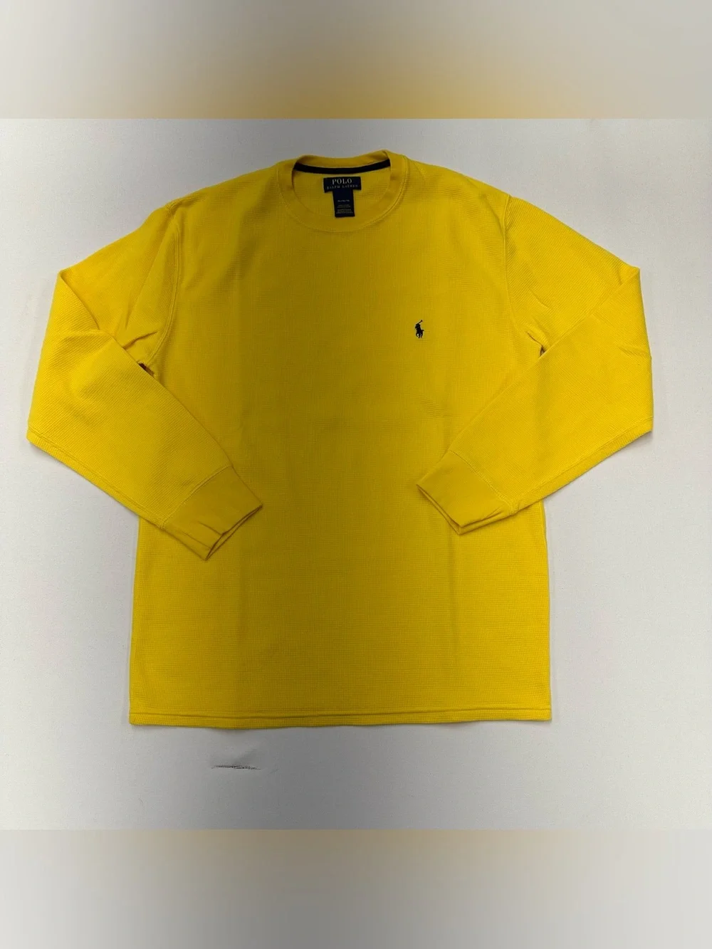 Polo Ralph Lauren Shirt Men XL Waffle Knit Thermal Heavy Cotton Crewneck Yellow
